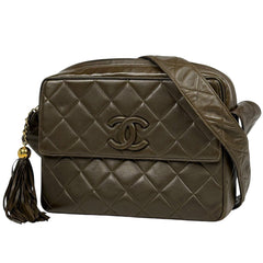 シャネル ココマーク フリンジ ショルダーバッグ タッセル マトラッセ カーキ ショルダーバッグ レザー グリーンベージュ レディース ブランドバッグ・小物 【中古】brbag