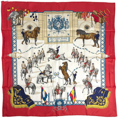 エルメス カレ 90 Real Escuela Andaluza Del Arte Ecuestre 王立アンダルシア馬術学校 スカーフ シルク レッド マルチカラー レディース ブランドバッグ・小物 【中古】brbag