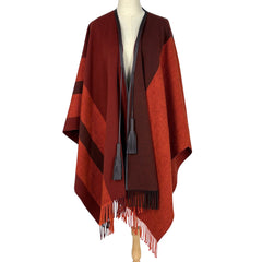 エルメス セリエ フリンジ ポンチョ ロカバール タッセル アウター ポンチョ 毛 カシミヤ 牛革 ブラウン オレンジ レディース ブランドバッグ・小物 【中古】brbag