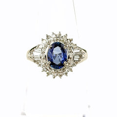 サファイア デザインリング プラチナ メレダイヤ 指輪 リング 14号 Pt900 サファイア ダイヤモンド レディース ノンブランドジュエリー 【中古】nbjwl