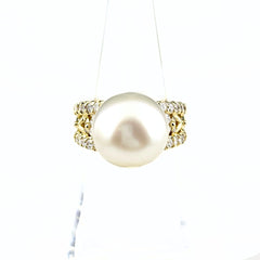 パール デザインリング YG イエローゴールド 指輪 真珠 リング 11号 K18 パール ダイヤモンド レディース ノンブランドジュエリー 【中古】nbjwl