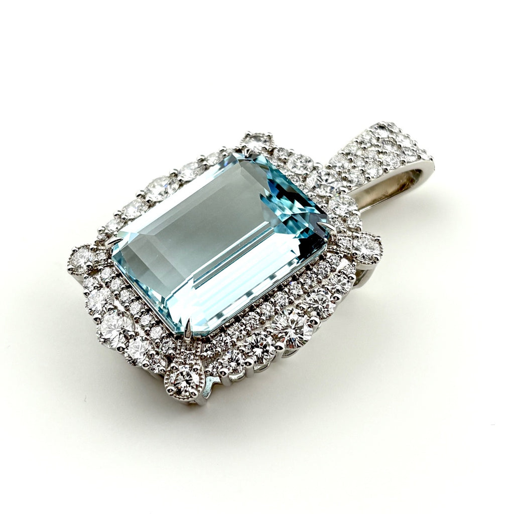 リメイク アクアマリン ペンダントトップ プラチナ メレダイヤ Pt900 アクアマリン ダイヤモンド レディース ノンブランドジュエリーnbjwl