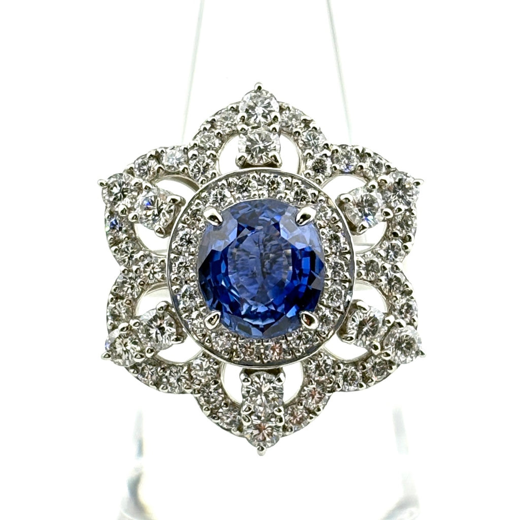 リメイク サファイア デザインリング プラチナ 指輪 メレダイヤ リング 13.5号 Pt900 サファイア ダイヤモンド レディース ノンブランドジュエリーnbjwl