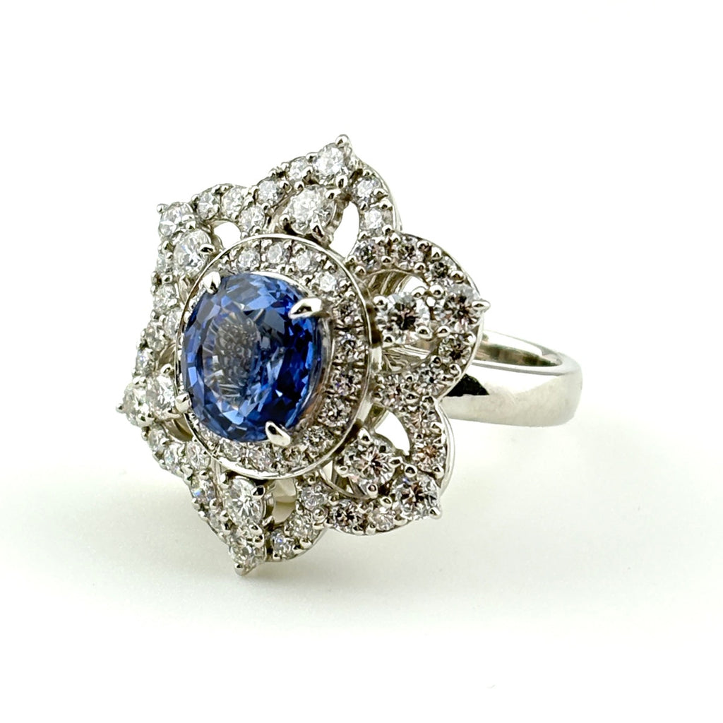 リメイク サファイア デザインリング プラチナ 指輪 メレダイヤ リング 13.5号 Pt900 サファイア ダイヤモンド レディース ノンブランドジュエリーnbjwl