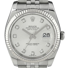 ロレックス デイトジャスト 10Pダイヤ 116234G 腕時計 SS WG ダイヤモンド 自動巻き シルバー メンズ 時計 【保証対象】 【中古】【保証書】【OH済】wtcbb