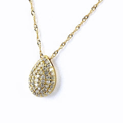 しずくモチーフ デザインネックレス YG イエローゴールド ペンダント メレダイヤ ドロップ ネックレス K18 750 ダイヤモンド レディース ノンブランドジュエリー 【中古】nbjwl