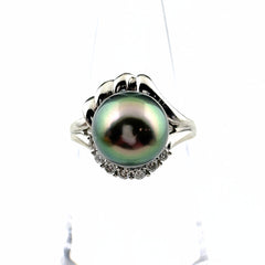 パール デザインリング プラチナ 指輪 メレダイヤ 真珠 リング 11号 Pt900 パール ダイヤモンド レディース ノンブランドジュエリー 【中古】nbjwl