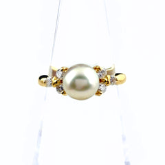 ミキモト パール デザインリング YG イエローゴールド 指輪 真珠 リング 11号 K18 パール ダイヤモンド レディース ブランドジュエリー 【中古】brjwl