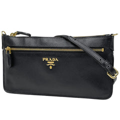 プラダ ロゴ ショルダーバッグ ポーチ ショルダーバッグ サフィアーノレザー ネロ(ブラック) レディース ブランドバッグ・小物 【中古】brbag