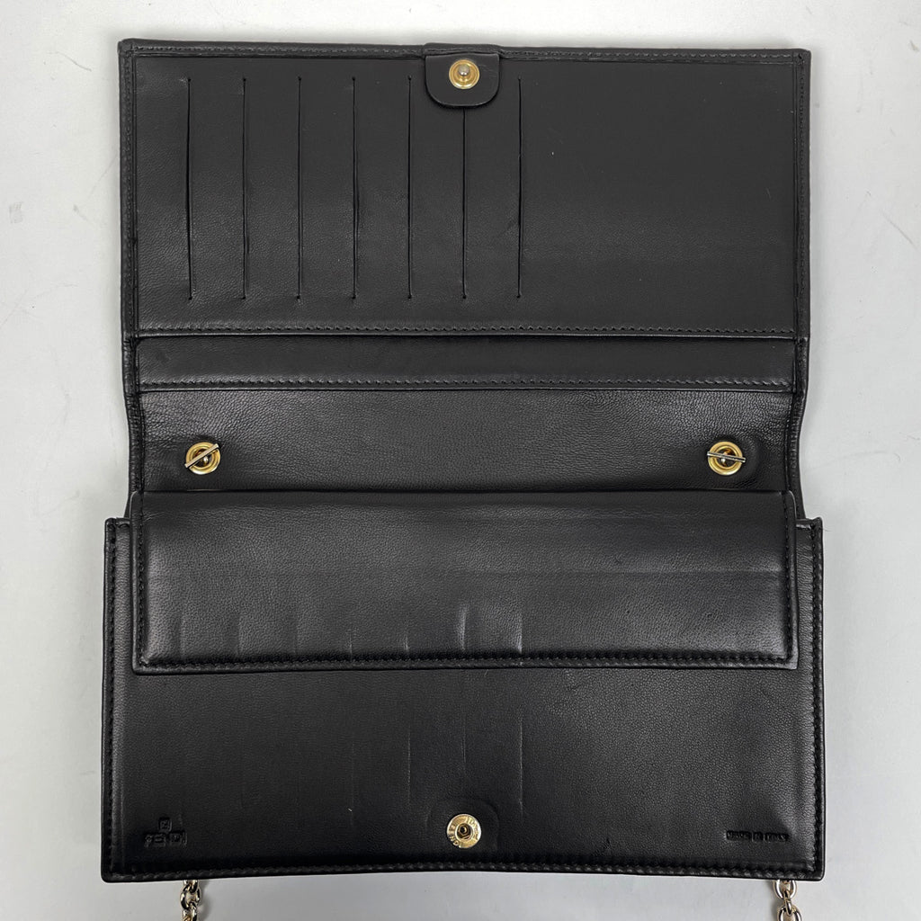 フェンディ ロゴ 長財布 チェーンウォレット 長財布 レザー ブラック
