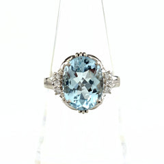 アクアマリン デザインリング リング 14号 Pt900 アクアマリン ダイヤモンド レディース ノンブランドジュエリー 【中古】nbjwl