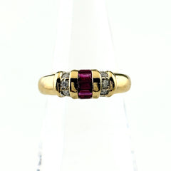 ルビー デザインリング YG イエローゴールド 指輪 メレダイヤ リング 12号 K18 ルビー ダイヤモンド レディース ノンブランドジュエリー 【中古】nbjwl