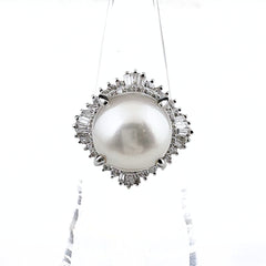 パール デザインリング プラチナ 指輪 メレダイヤ 真珠 リング 13号 Pt900 パール ダイヤモンド レディース ノンブランドジュエリー 【中古】nbjwl