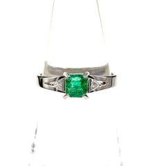 エメラルド デザインリング プラチナ 指輪 メレダイヤ リング 13.5号 Pt900 エメラルド ダイヤモンド レディース ノンブランドジュエリー 【中古】nbjwl