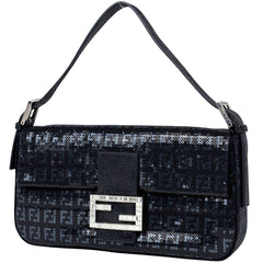 フェンディ ズッキーノ柄 マンマバケット ワンショルダー ハンドバッグ スパンコール ショルダーバッグ サテン ブラック レディース ブランドバッグ・小物 【中古】brbag