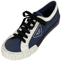 プラダ ギャバジン ホイール スニーカー ローカット 靴 スニーカー キャンバス ネイビー ホワイト ブラック メンズ ブランドアパレル 【中古】brapp