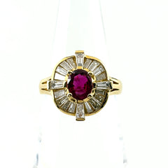 ルビー デザインリング YG イエローゴールド 指輪 リング 13号 K18 ルビー ダイヤモンド レディース ノンブランドジュエリー 【中古】nbjwl