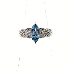 アクアマリン デザインリング リング 10号 Pt900 アクアマリン ダイヤモンド レディース ノンブランドジュエリー 【中古】nbjwl