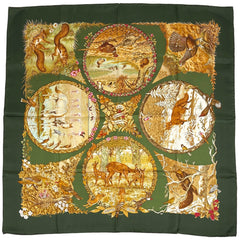 エルメス カレ 90 LES QUATRE SAISONS 四季 スカーフ シルク グリーン マルチカラー レディース ブランドバッグ・小物 【中古】brbag