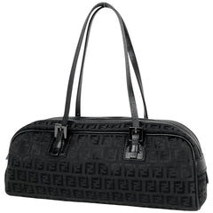 フェンディ ズッキーノ柄 ハンドバッグ ロゴ ハンドバッグ キャンバス ブラック 8BL007 レディース ブランドバッグ・小物 【中古】brbag