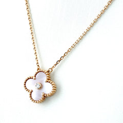 ヴァンクリーフ＆アーペル ヴィンテージ アルハンブラ ネックレス PG ピンクゴールド ペンダント メレダイヤ マザー オブ パール ネックレス 750 ダイヤモンド マザー オブ パール レディース ブランドジュエリー 【中古】brjwl