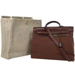 エルメス エールバッグ MM 2WAY ショルダーバッグ ハンドバッグ トワルオフィシエ ブラウン ナチュラル □E レディース ブランドバッグ・小物 【中古】brbag