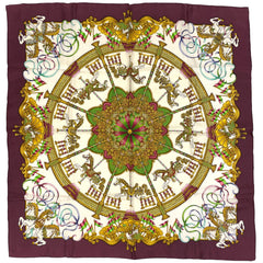 エルメス カレ 90 LUNA PARK 遊園地 メリーゴーランド スカーフ シルク ボルドー グリーン マルチカラー レディース ブランドバッグ・小物 【中古】brbag