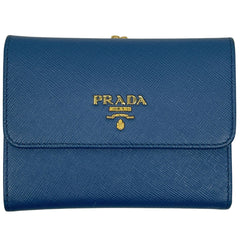 プラダ ロゴ 二つ折り財布 がま口 札入れ 小銭入れ 二つ折り財布 レザー ブルー レディース ブランドバッグ・小物 【中古】brbag