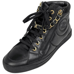 シャネル ココマーク スニーカー ハイカット ダブルジップ チェーン 靴 スニーカー レザー ブラック レディース ブランドアパレル 【中古】brapp