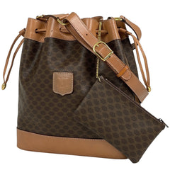 セリーヌ マカダム柄 ショルダーバッグ 巾着型 ショルダーバッグ コーティングキャンバス ブラウン レディース ブランドバッグ・小物 【中古】brbag