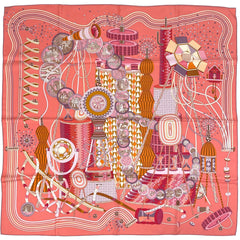 エルメス カレ 90 LE LABORATOIRE DU TEMPS 時の実験室 スカーフ シルク オレンジ ピンク マルチカラー レディース ブランドバッグ・小物 【中古】brbag