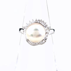 パール デザインリング プラチナ 指輪 メレダイヤ 真珠 リング 11号 Pt900 パール ダイヤモンド レディース ノンブランドジュエリー 【中古】nbjwl