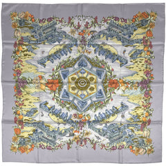 エルメス カレ 90 Au Pays de Cocagne 楽園にて スカーフ シルク グレー　マルチカラー レディース ブランドバッグ・小物 【中古】brbag