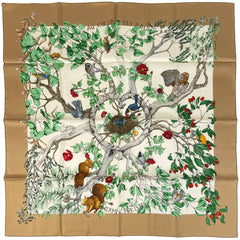 エルメス カレ 90 AU COEUR DES BOIS 森の中で スカーフ シルク ブラウン マルチカラー レディース ブランドバッグ・小物 【中古】brbag