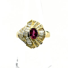 ルビー デザインリング YG イエローゴールド 指輪 メレダイヤ リング 12.5号 750 ルビー ダイヤモンド レディース ノンブランドジュエリー 【中古】nbjwl