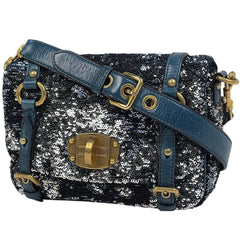 ミュウ ミュウ ロゴ ショルダーバッグ 斜め掛け クラッチ ショルダーバッグ スパンコール ブラック シルバー ブルー レディース ブランドバッグ・小物 【中古】brbag