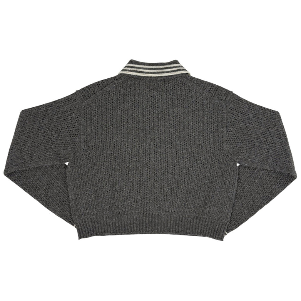 ミュウミュウ 25SS カシミヤ 刺繍ロゴ 長袖 リブニット ポロシャツ セーター トップス MMLA35 バーガンディ オフホワイト 36【中古】 ミュウミュウ 25SS カシミヤ 刺繍ロゴ 長袖 リブニット ポロシャツ