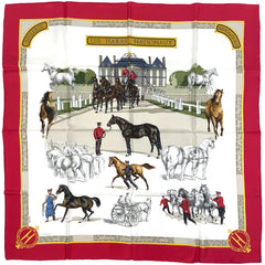 エルメス カレ 90 LES HARAS NATIONAUX 国立種馬飼育場 スカーフ シルク レッド マルチカラー レディース ブランドバッグ・小物 【中古】brbag