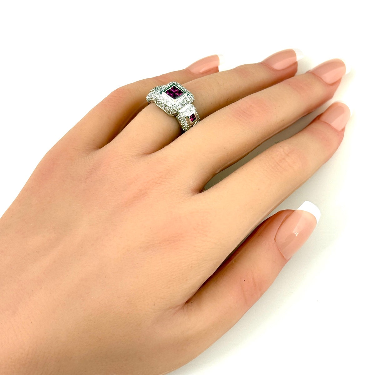 K18指輪 メレダイヤ、メレルビー メレダイヤ デザインリング 11号 K18