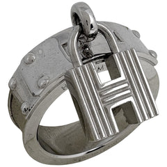 エルメス カデナモチーフ スカーフリング スカーフ留め スカーフリング シルバーメッキ レザー シルバー レディース ブランドバッグ・小物 【中古】brbag