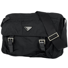 プラダ ロゴプレート ショルダーバッグ 斜め掛け メッセンジャーバッグ ショルダーバッグ ナイロン ネロ(ブラック) レディース ブランドバッグ・小物 【中古】brbag