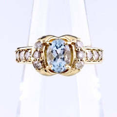 アクアマリン デザインリング リング 11号 K18 アクアマリン ダイヤモンド レディース ノンブランドジュエリー 【中古】nbjwl