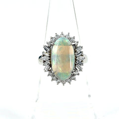 オパール デザインリング プラチナ メレダイヤ 指輪 リング 16号 Pt900 オパール ダイヤモンド レディース ノンブランドジュエリー 【中古】nbjwl