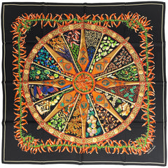 エルメス カレ 90 AUX PAY DES EPICE スパイスの土地で スカーフ シルク ブラック マルチカラー レディース ブランドバッグ・小物 【中古】brbag