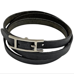 エルメス アピ 3 ブレスレット 3連 ブレスレット レザー シルバー ブラック レディース ブランドアクセサリー 【中古】bracc