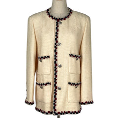 シャネル ココマークボタン ツイード ジャケット 11B アウター ノーカラージャケット ウール ナイロン オフホワイト レディース ブランドアパレル 【中古】brapp