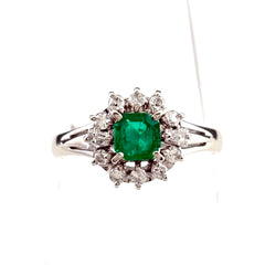 エメラルド デザインリング プラチナ 指輪 メレダイヤ リング 12.5号 Pt900 エメラルド ダイヤモンド レディース ノンブランドジュエリー 【中古】nbjwl