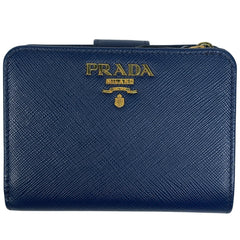 プラダ ロゴ 二つ折り 財布 札入れ 小銭入れ 二つ折り財布 サフィアーノレザー ブルー レディース ブランドバッグ・小物 【中古】brbag