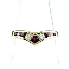 ルビー デザインリング YG イエローゴールド メレダイヤ 指輪 リング 14.5号 K14 ルビー ダイヤモンド レディース ノンブランドジュエリー 【中古】nbjwl