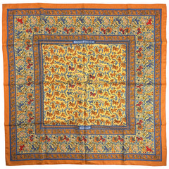 エルメス カレ 90 CHASSE EN INDE インドの狩猟 象柄 馬柄 スカーフ シルク オレンジ マルチカラー レディース ブランドバッグ・小物 【中古】brbag